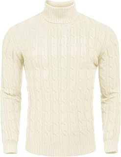 COOFANDY Men's Slim Fit Turtleneck Sweater Casual Twisted Knitted Pullover