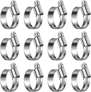 Non-Slip Stainless Steel Worm Gear Hose Clamps 3/4 to 1-1/4"(20-32mm) | SAE Size 12, 5/16"Hex Head, Soft Hose Protection, Adjustable for Automotive, Fuel Line, Garden, Heater, Radiator, 12Pack