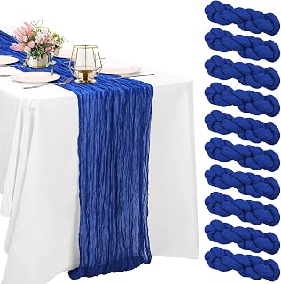 10 Pack Royal Blue Chiffon Table Runner - Vintage Rustic Clear Gauze Table Runner for Wedding Bridal Shower Baby Shower Long Table Decoration - 3m
