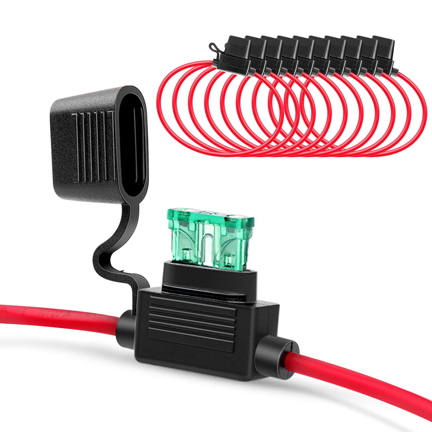 Nilight 10 Pack NI-FH01 Inline Holder 14AWG Wiring Harness ATC/ATO 30AMP Blade A