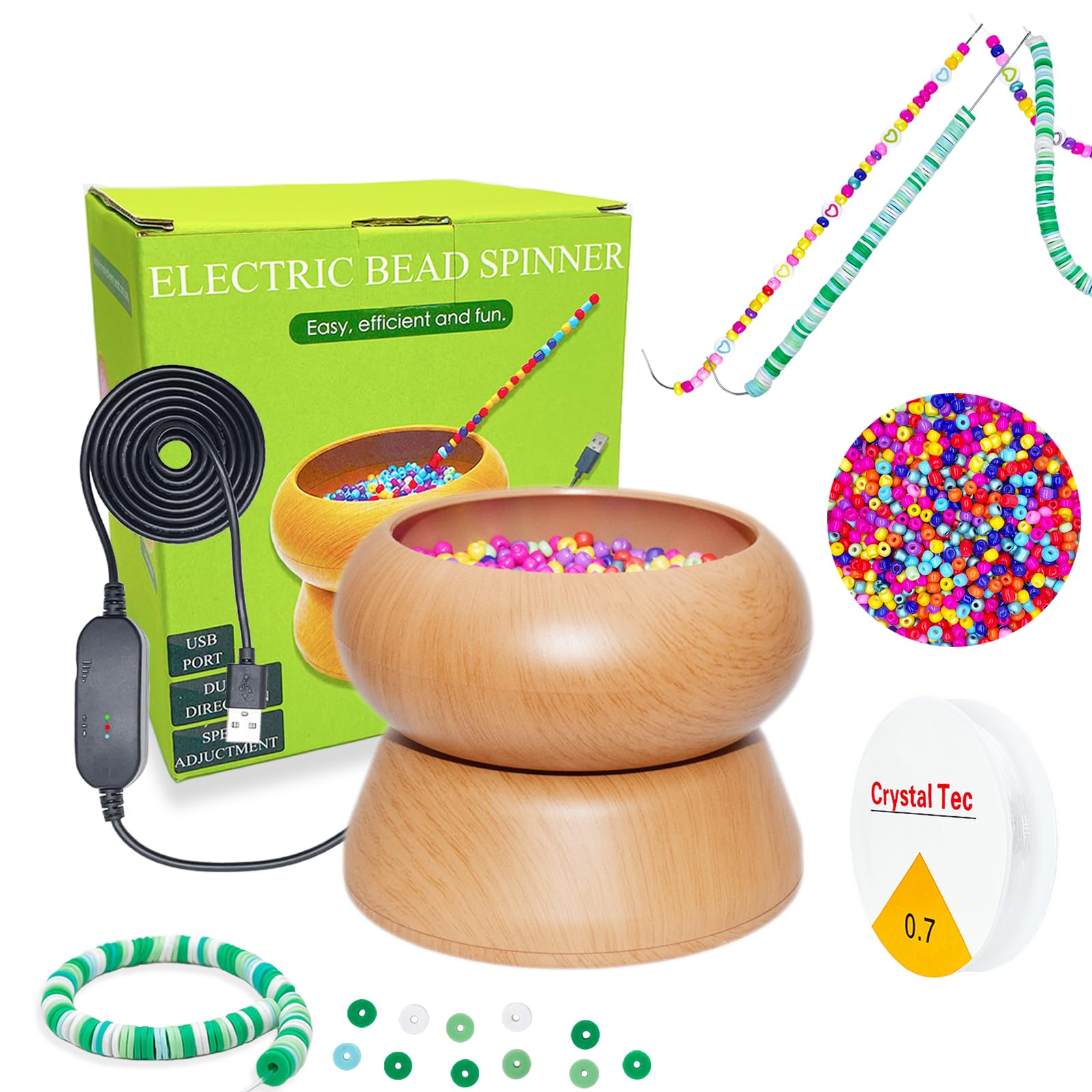 Xmada Electric Bead Spinner - Clay Bead Spinner with 2PC Beading Needles and See