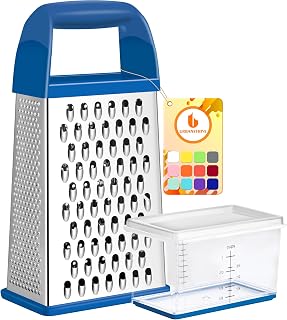 Cheese Grater With Container Box Grater Stainless Steel Kitchen Dark Blue | Dishwasher Safe 4 Sided Vegetable Shredder Zester Cheese Shredder Box Gratters for Carrot Potato Parmesan Citrus Lemon Gift
