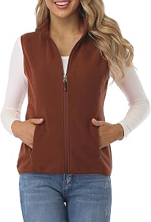 fuinloth Women's Sleeveless Fleece Gilet, Lightweight, with Stand-Up Collar and Zip Pockets