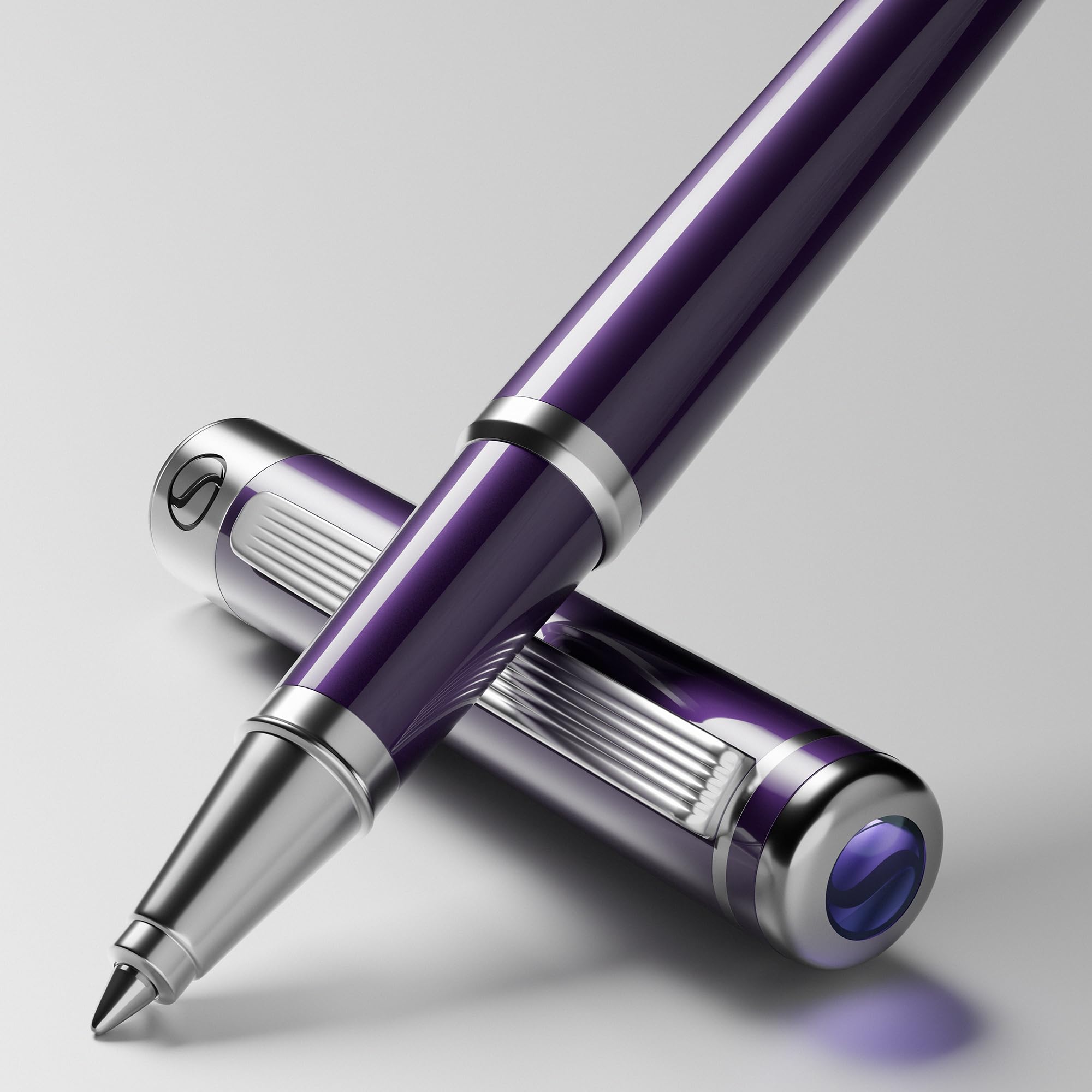 Scriveiner Aubergine Rollerball Pen - Stunning Luxury Pen With Chrome Finish, Sc