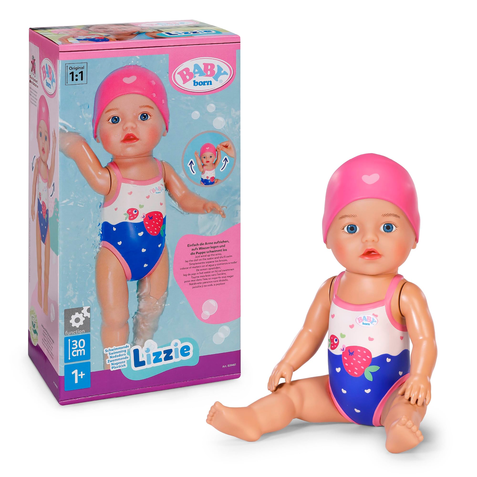 BABY born Swimming Lizzie 30 cm Wind-Up Swim Doll | Waterproof, works without ba