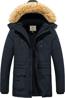 WenVen Men's Warm Winter Coat Quilted Parka Jacket with Fur Removable Hood
