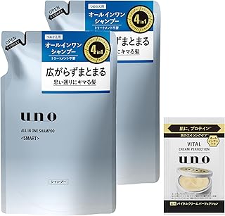 Uno Smart All-in-One Shampoo, Refill, 13.5 fl oz (400 ml) x 2 Piece Set +