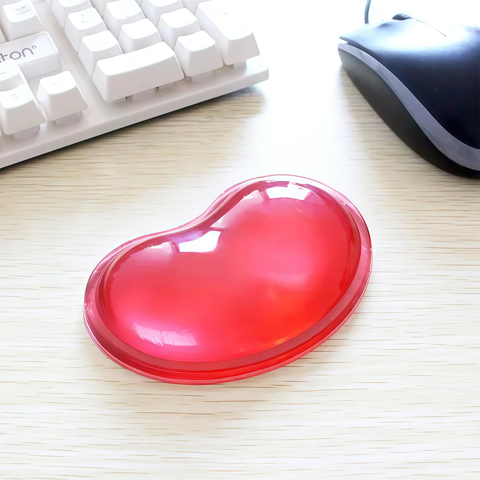 Red Gel Heart Wrist Rest Pad - Ergonomic Mouse Pad with Soft Silicone Cushion fo