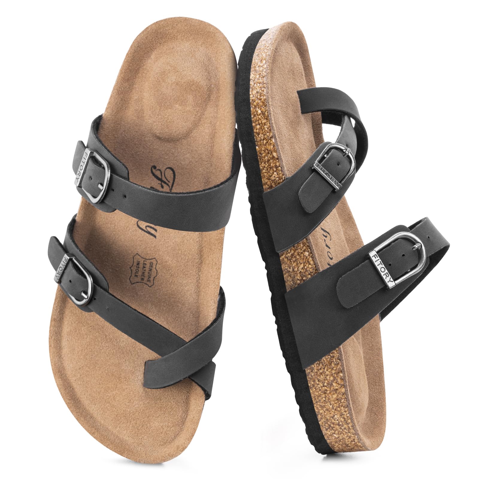 FITORY Women's Cork Footbed Sandals,Arch Support Slides