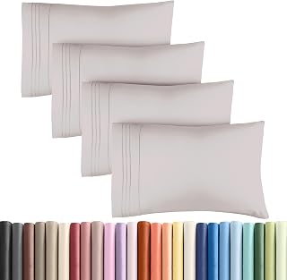 Queen Pillow Cases Set of 4 - Ultra Soft Pillowcase Covers - Light Grey