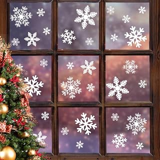 LUDILO 135Pcs Christmas Window Clings Snowflakes Window Decals Static Window Stickers for Christmas Decorations Window Décor Ornaments Xmas Party Supplies Thanksgiving Party Décor (5-Sheet)