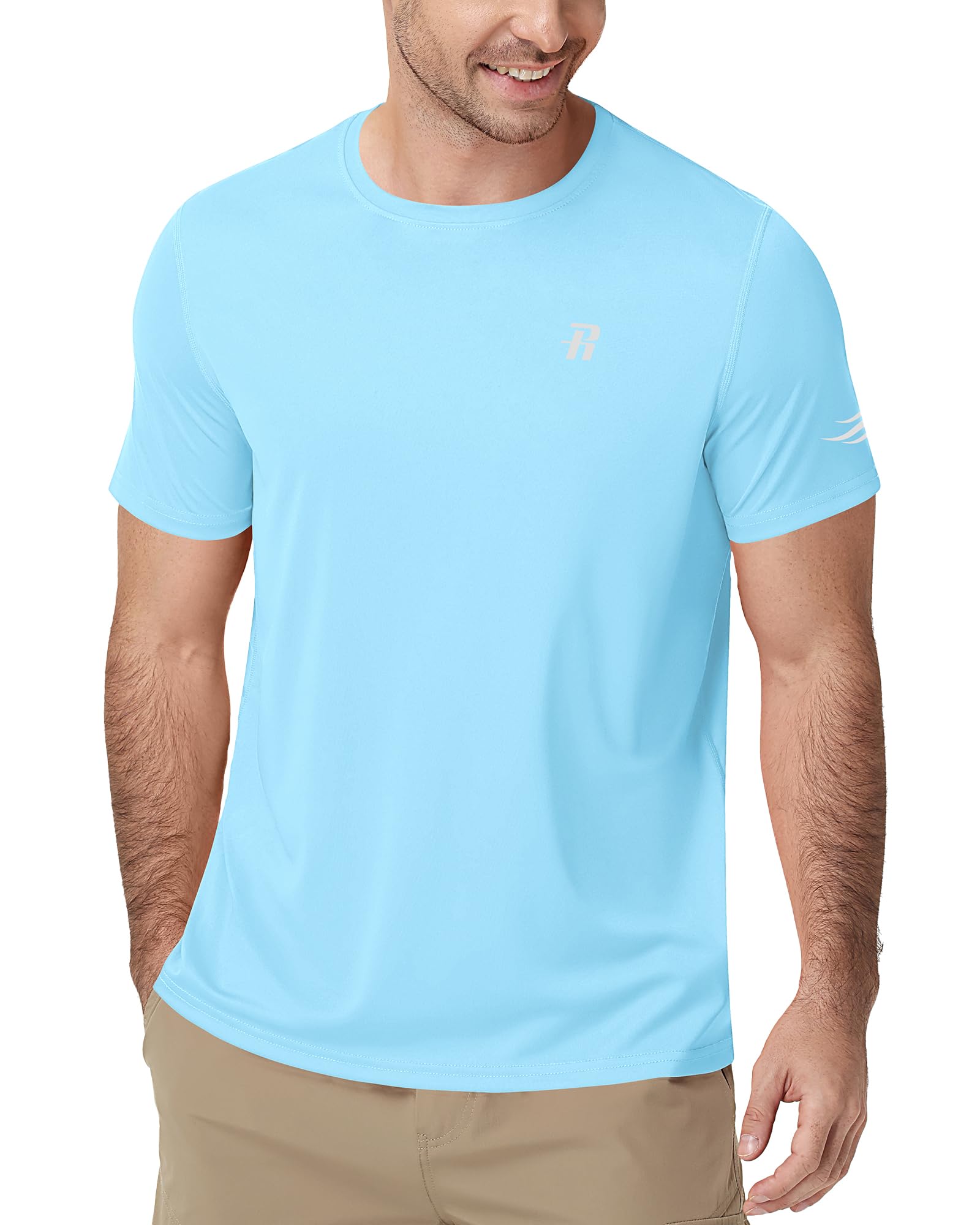 Runhit Mens Swim Shirt UPF 50+, Short Sleeve Rash Guard for Men, UV SPF Sun Prot
