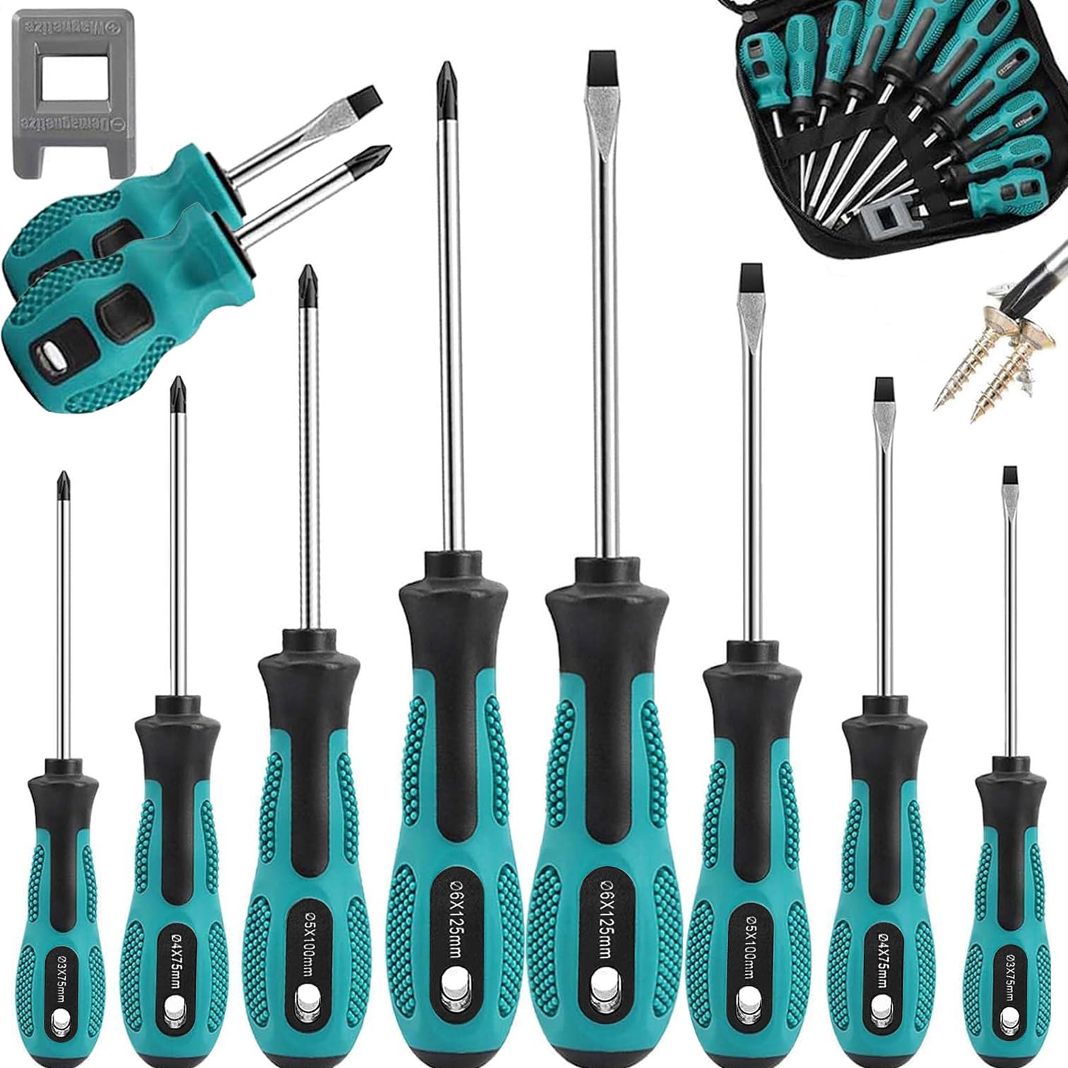 10pcs Screwdriver Set,Heavy Duty Chrome Vanadium Steel Made,Magnetic Screwdriver