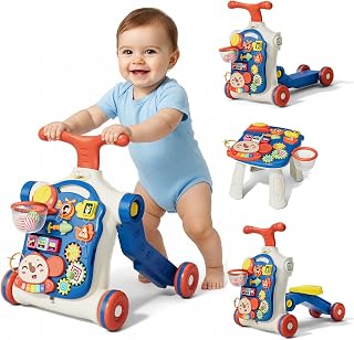 QDRAGON 5 in 1 Push Walkers for Toddler Boys | Sit to Stand Learning to Walk, Early Educational Push Toys with Music Panel for Boy 12-18 Months