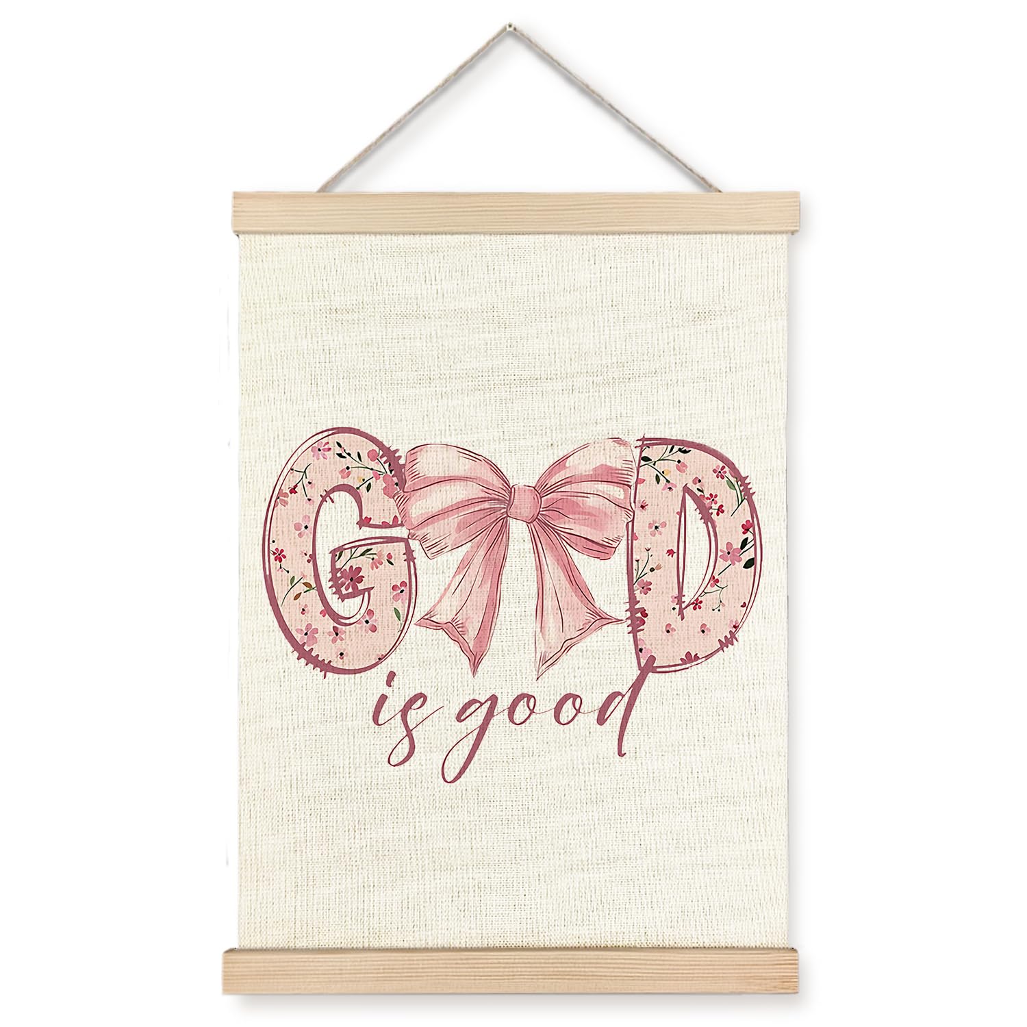 Jvpke God Is Good Wall Decor, Coquette Pink Bow Floral Christian Wall Art Poster