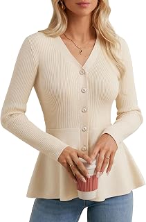 GRACE KARIN Long Sleeve Cardigan Sweaters for Women, Button Up Knit Blazer, Lightweight Business Casual Peplum Tops