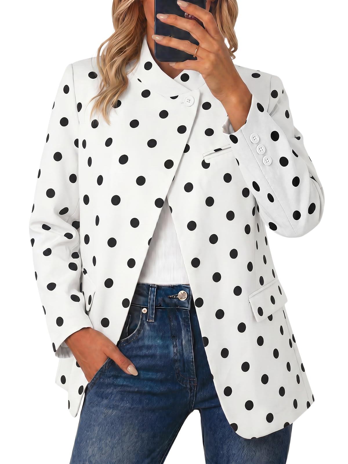 Cicy Bell Blazer a cuadros para mujer, cuello alto, frente abierto
