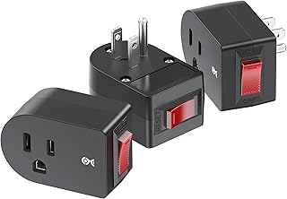 [ETL Listed] Cable Matters 3-Pack Grounded Outlet Switch, Black | On Off Switch, 15A 1875W Rated, Manual Power Control, Grounded 3-Prong Plug