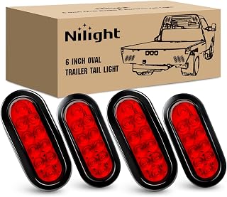 Nilight 6" Oval LED Trailer Tail Lights,Red,4 Pack, Grommets Mount | 10 LED IP67 waterproof DOT compliant stop, brake, turn signals for utility, boat,cargo trailers, RV, Camper, Trucks, Jeep