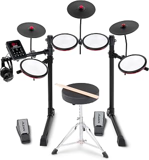 Alesis Turbo Max Electric Drum Kit | Compact, Foldable, Quiet Mesh Pads, 8" Toms , 8" Cymbals, Bluetooth, Drum Throne, Headphones, Drum Sticks, for Beginners