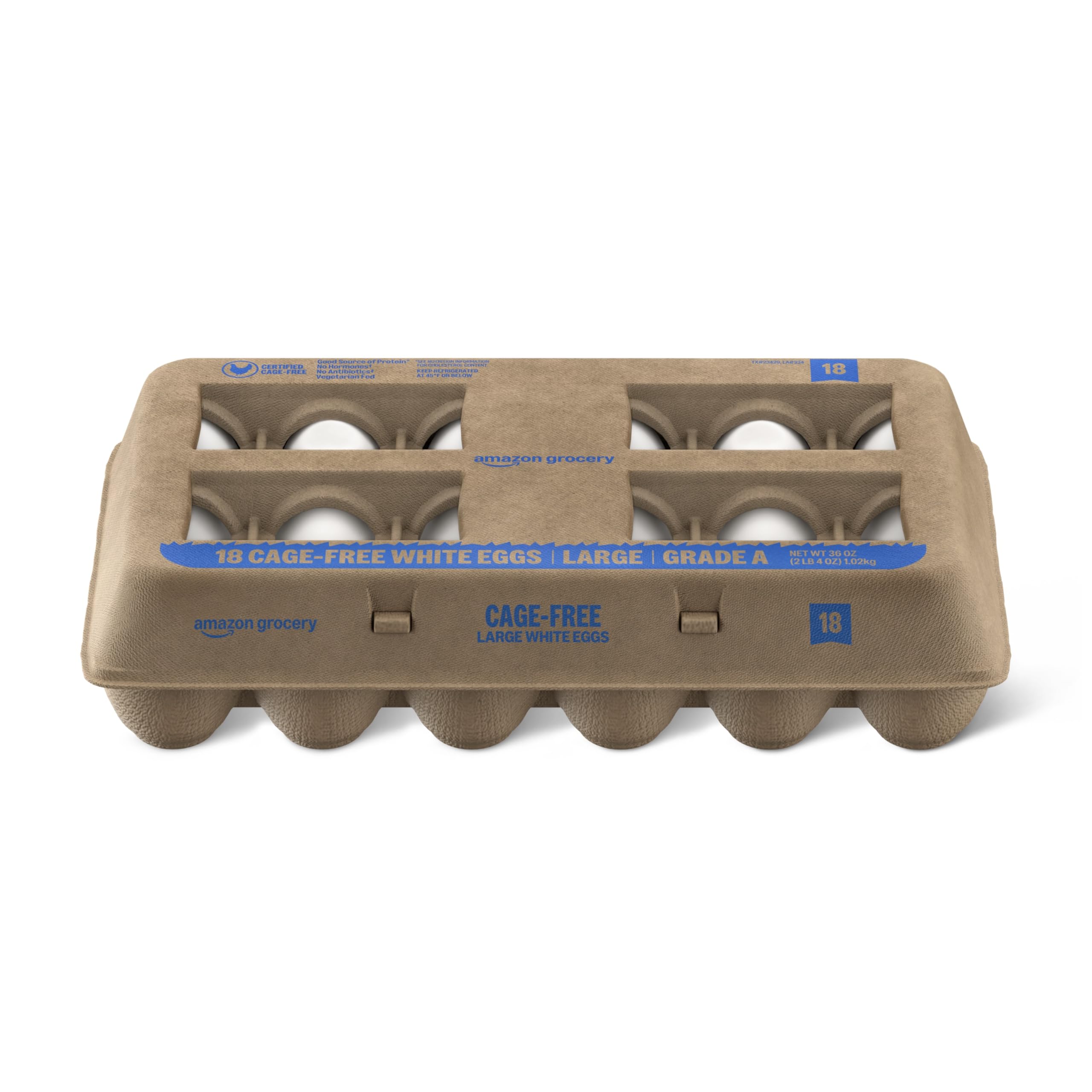 Amazon Grocery, Cage-Free Large White Eggs, Grade A, 18 Ct