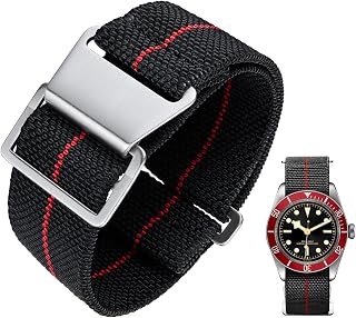 BINLUN Elastic Nylon Watch Strap Navy National Parachute Style Replacement Fabric Watch Strap with Hook Buckle Black/Silver Men Women 13 Colours, 3 Sizes 0.709/0.787/22 mm