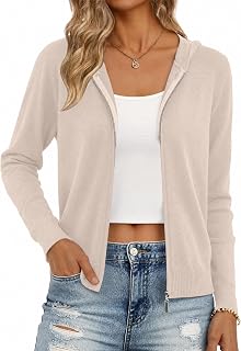 Aottori Cardigan Women Cardigan Knitted Zipper Hooded Long Sleeve Sweatshirt Elegant Lightweight Solid Casual Sweater Cardigan Coat