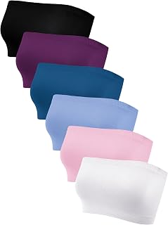 Geyoga 6 Pieces Strapless Bandeau Bras, Seamless Bralettes Stretchy Non Padded Tube Tops for Women