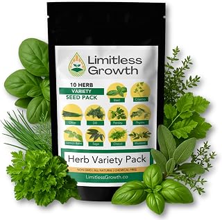10 Herb Pack | Seeds for Planting: Culinary Herbs Collection | Indoor & Outdoor Garden Variety | Chervil, Chive, Cilantro, Lemon Balm, Mustard, Sage, Thyme, Basil, Parsley, Dill | Limitless Growth