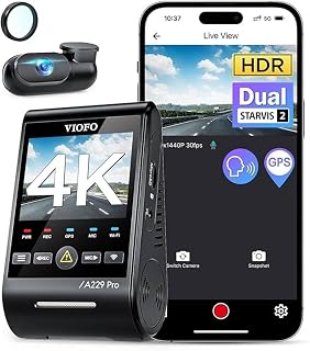 VIOFO A229 Pro 4K+2K HDR Dash Cam Front and Rear, Dual STARVIS 2 Sensors | 4K Front and 2K Rear, IMX678 & IMX675 sensors, 5GHz Wi-Fi, GPS, Voice Control, Buffered 24H Parking Mode, Night Vision 2.0