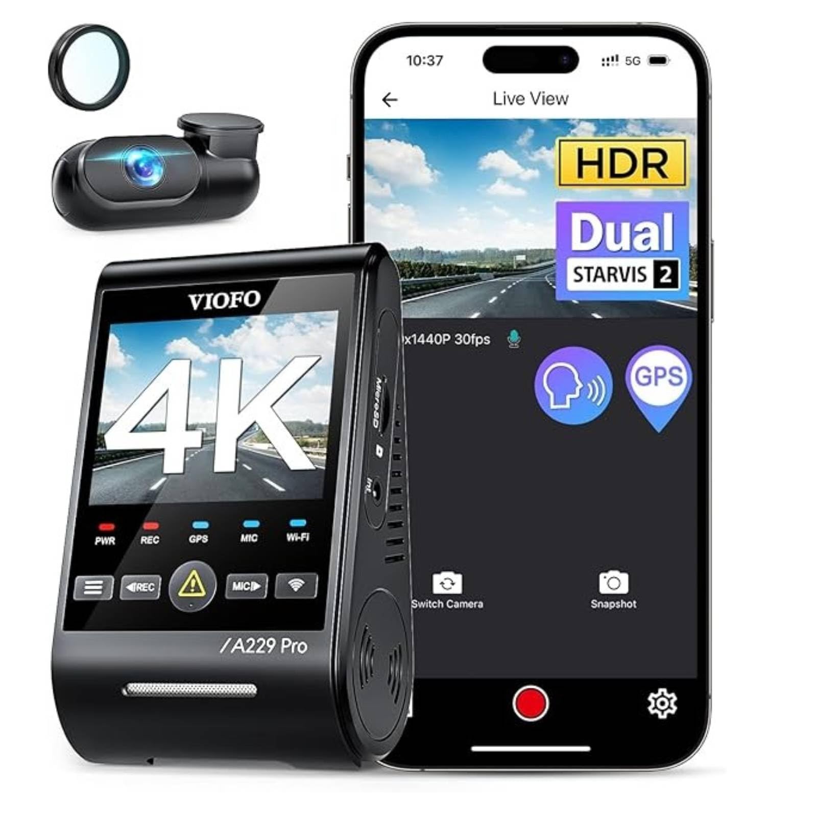 VIOFO A229 Pro 4K+2K HDR Dash Cam Front and Rear, Dual STARVIS 2 Sensors | 4K Fr