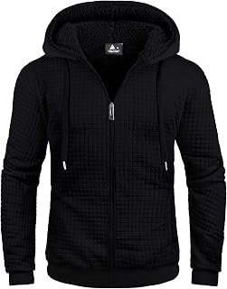ZITY Men's Zip Up Hoodie Fleece Sherpa Lined Jacket Waffle Knit Sweatshirt