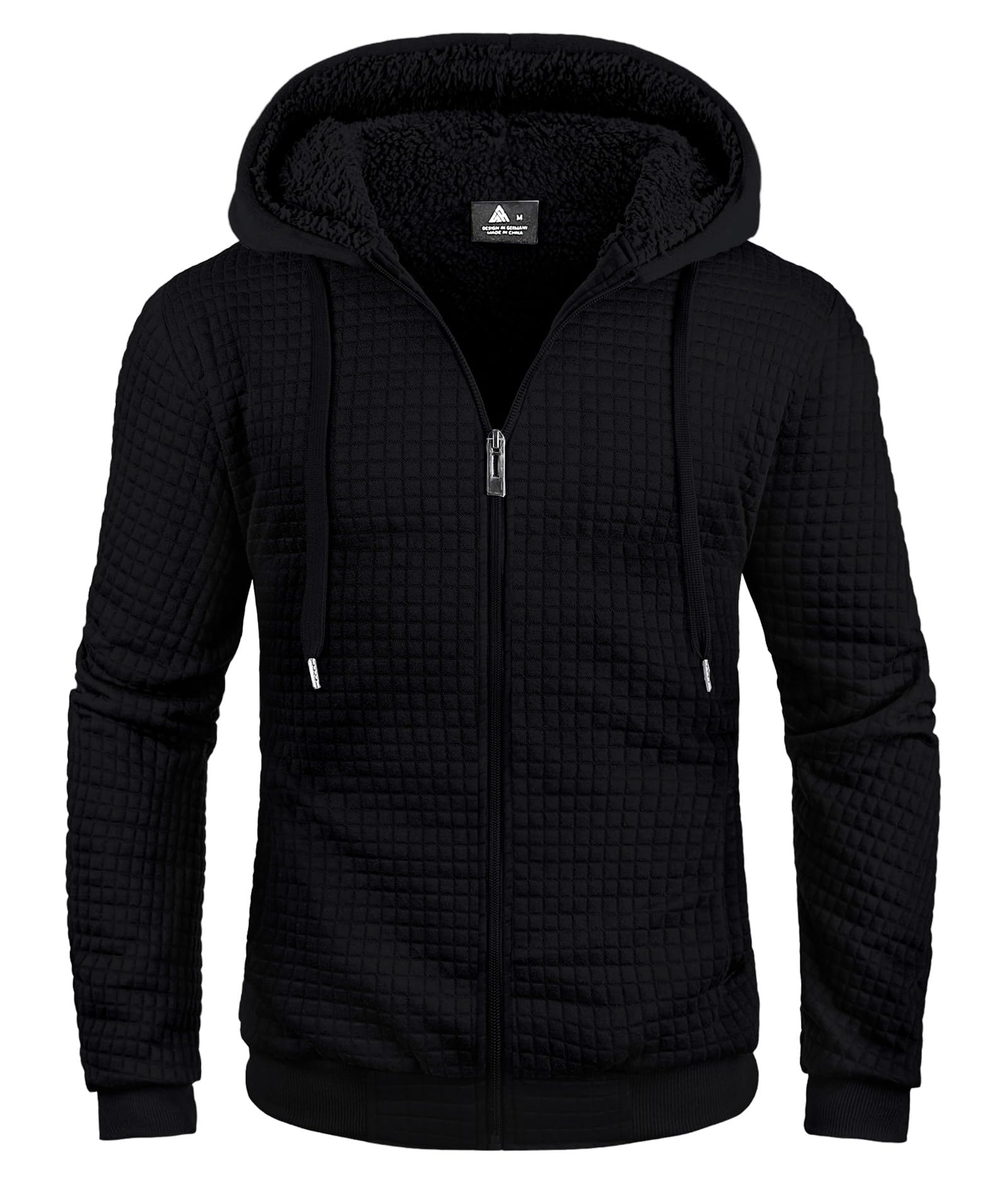 ZITY Men's Zip Up Hoodie Fleece Sherpa Lined Jacket Waffle Knit Sweatshirt
