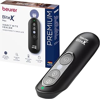 Beurer BiteX Max Deep Black, Heated Mosquito Repellent Pen for Mosquito Bite, Itching Device with Large Heating Area, with Light and Rechargeable Battery