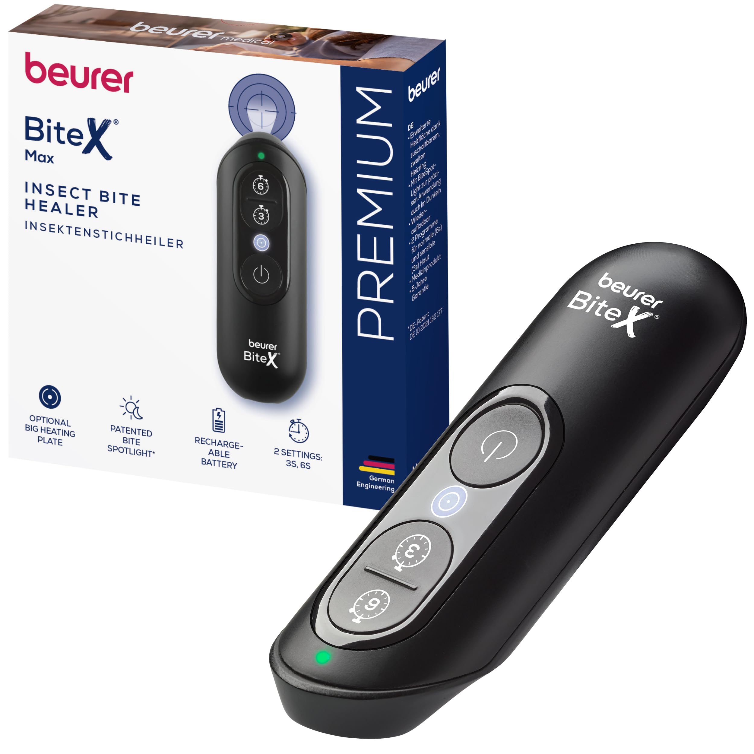 Beurer BiteX Max Deep Black, Heated Mosquito Repellent Pen for Mosquito Bite, It