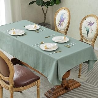 Balcony & Falcon Tablecloth, Nordic Style, Water Repellent, Treatment, 55.1 x 94.4 inches (140 x 240 cm), Rectangular, Fabric, Linen, Plain, Waterproof, Stain Resistant, Oil-Resistant, Durable, High Quality, Easy Care, Washable Tablecloth, Thick, Luxurious, Light Green