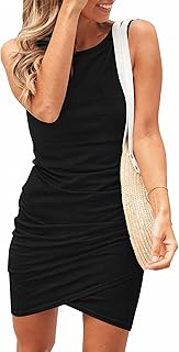 BTFBM Women's Casual Crew Neck Ruffle Sleeveless Tank Bodycon 2020 Shirt Short Mini Dresses
