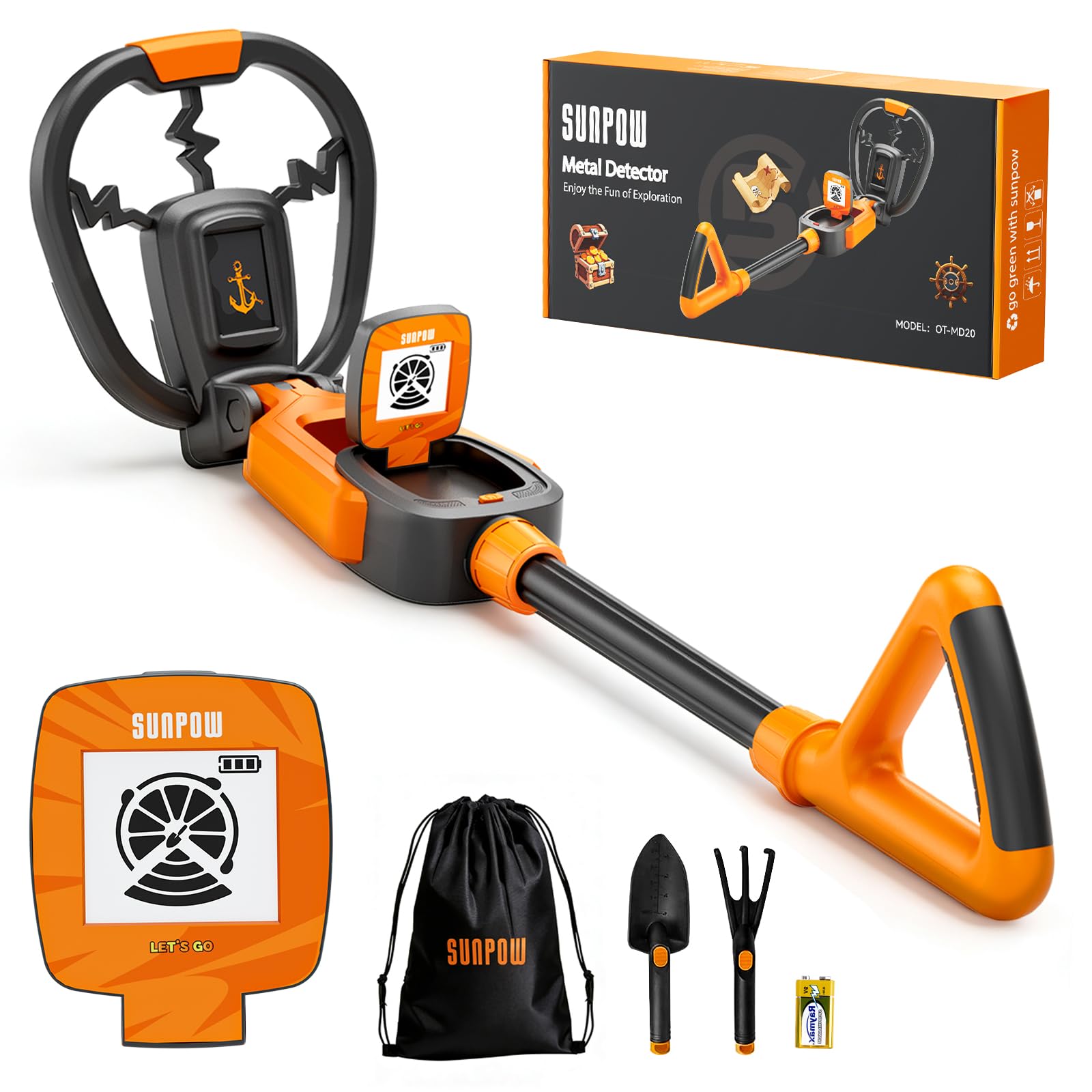 SUNPOW Kids Metal Detector with Treasure Animation & Waterproof Coil - Adjustabl