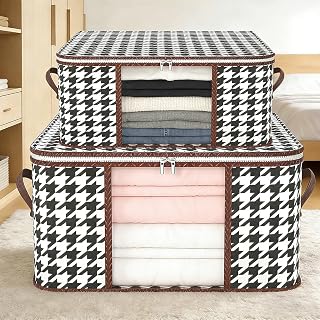 Foldable Storage Box with Clear Window and Lid - Clothes Storage Bins for Comforters, Blankets, Closet, Dorm, Breathable Fabric Organizer(1 Pack 50L + 1 Pack