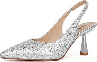 Slingback Wedding Heels for Women Bridal Lace Mesh Kitten Heel Closed Pointed Toe Pearl Pumps Shoes