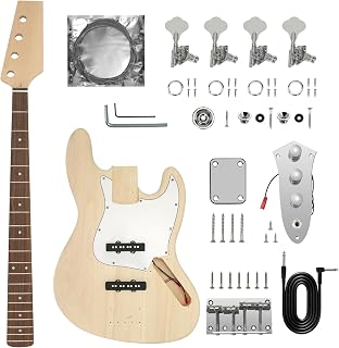Fistrock DIY Bass Guitar Kit Beginner Kit 4 String JB Bass Basswood Body | Hard Maple Neck, Rosewood Fretboard, Unfinished, Plug‑in Wiring, Right Handed, Chrome Hardware, Build Your Own Bass Guitar