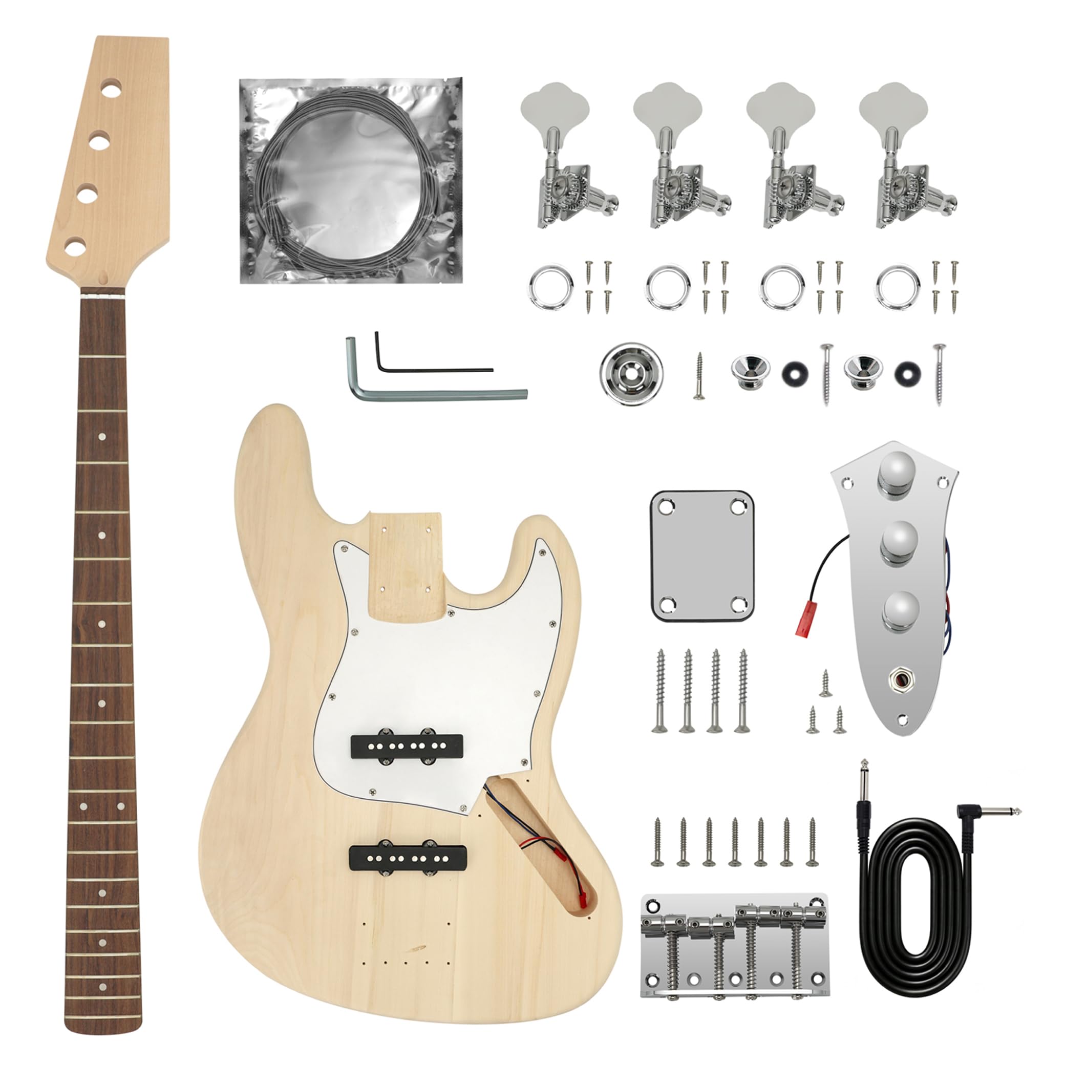Fistrock DIY Bass Guitar Kit Beginner Kit 4 String JB Bass Basswood Body | Hard 