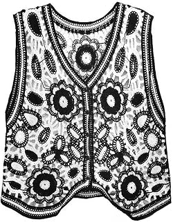 Women Hollow Knit Crochet Floral V Neck Vest Waistcoat Cropped Cardigan French Loose Sleeveless Outwear for Jack