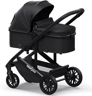 newyoo Nestro 516M 2-in-1 Convertible Infant Stroller, Pramette Mode, Black | Newborn ready, reversible, 3 position recline, 180 degree lie flat, breathable mesh, UPF 50 canopy, large basket