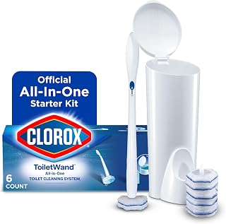 Clorox ToiletWand Toilet Cleaning Starter Kit, 1 Kit with 6 Refill Heads | 3-in-1 Starter Kit with Toilet Brush Wand, Storage Caddy and Disposable Refill Heads, Kills 99.9 Percent of Germs