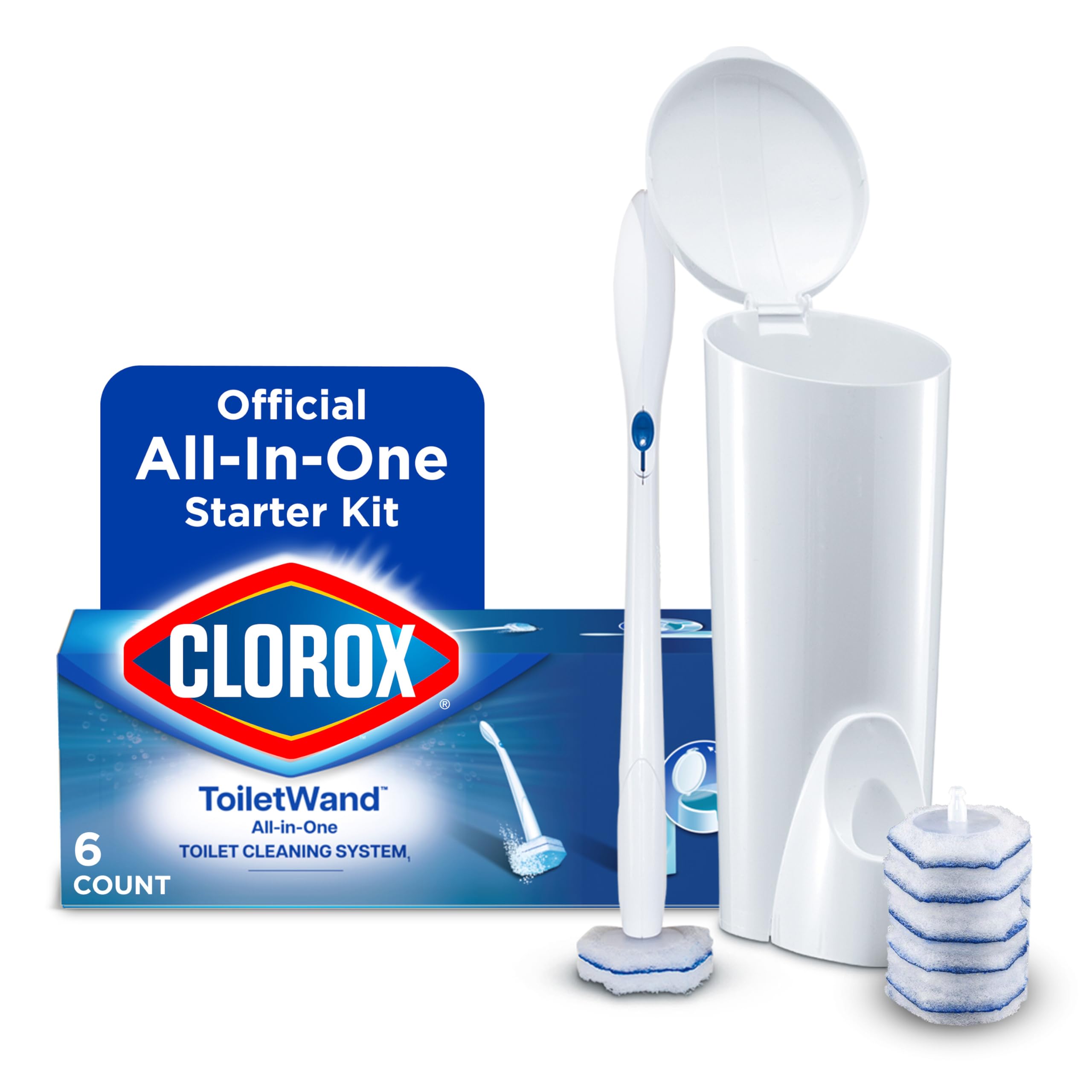 Clorox ToiletWand Toilet Cleaning Starter Kit, 1 Kit with 6 Refill Heads | 3-in-