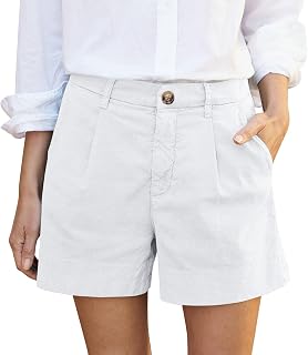 Linen Shorts for Women Elegant Casual High Waist Pleated Comfortable Summer Wide Leg Shorts with Pockets