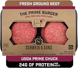 Schweid and Sons, The Prime Burger, Beef Chuck Burgers, 75% Lean/25% Fat, USDA Prime, 1.325 lb, Pack of 4