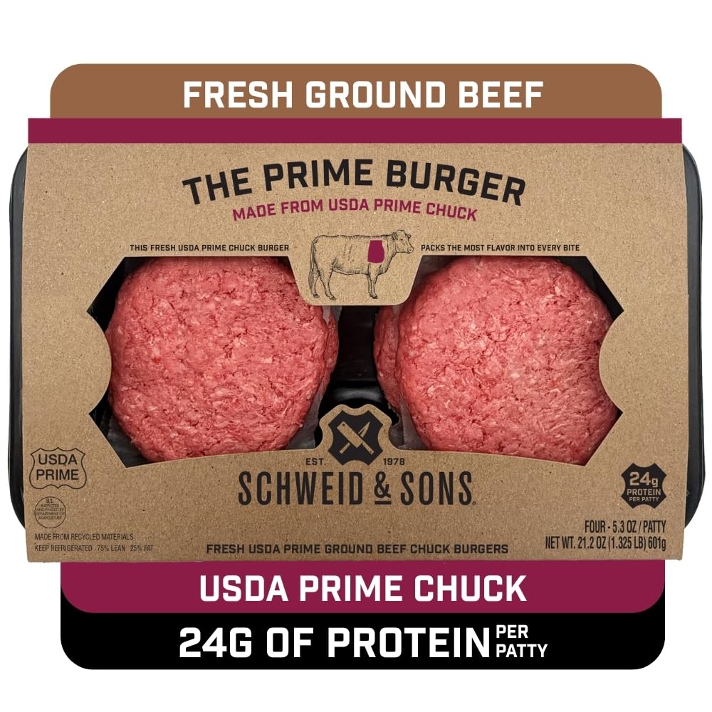 Schweid and Sons, The Prime Burger, Beef Chuck Burgers, 75% Lean/25% Fat, USDA P