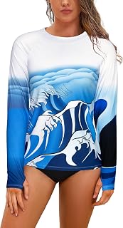 SHEKINI Women Long Sleeve Swimsuit Sun Protection Series Landscape Print Surf Top